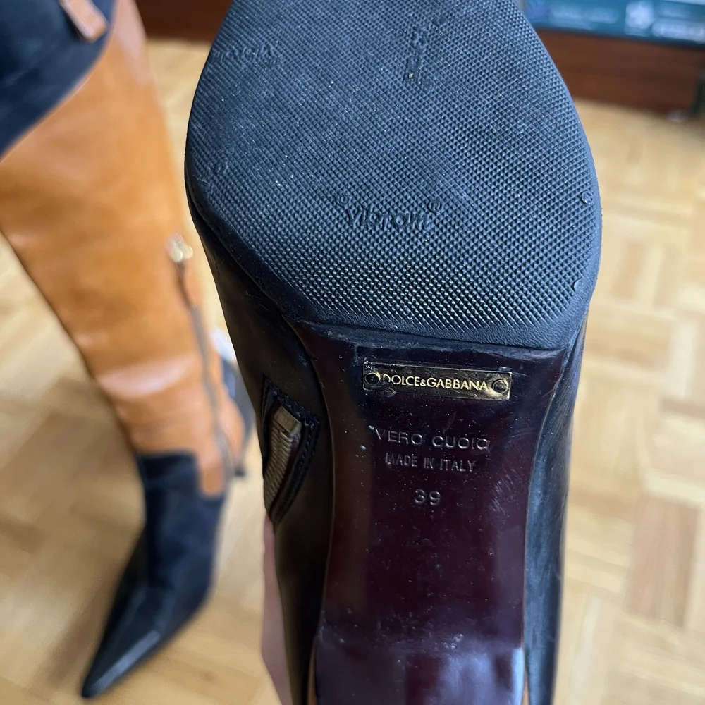 Black and Tan Leather Knee-High Boots - Picture 2 of 8